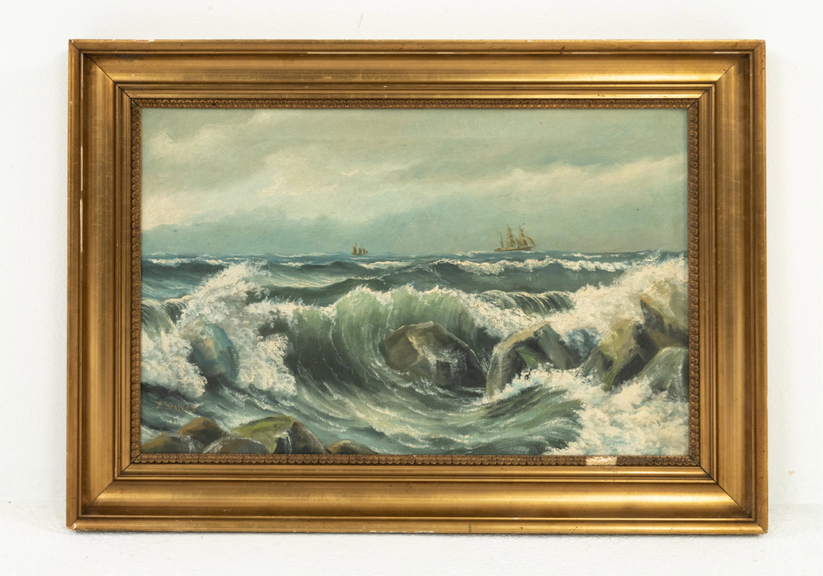 FREDERIK ERNLUND, DANISH (1879-1957) O/C: Signed lower left. Dimensions: (Frame) H 19.25" x W 27" (Painting) H 14.5" x W 22.5" Condition: Painting with some surface grime, light craquelure. Chips and losses to frame. M143-D