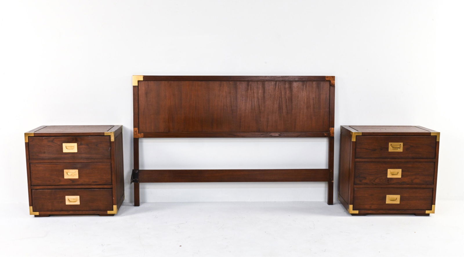 MID-CENTURY CAMPAIGN STYLE NIGHTSTANDS & HEADBOARD (1 of 14)