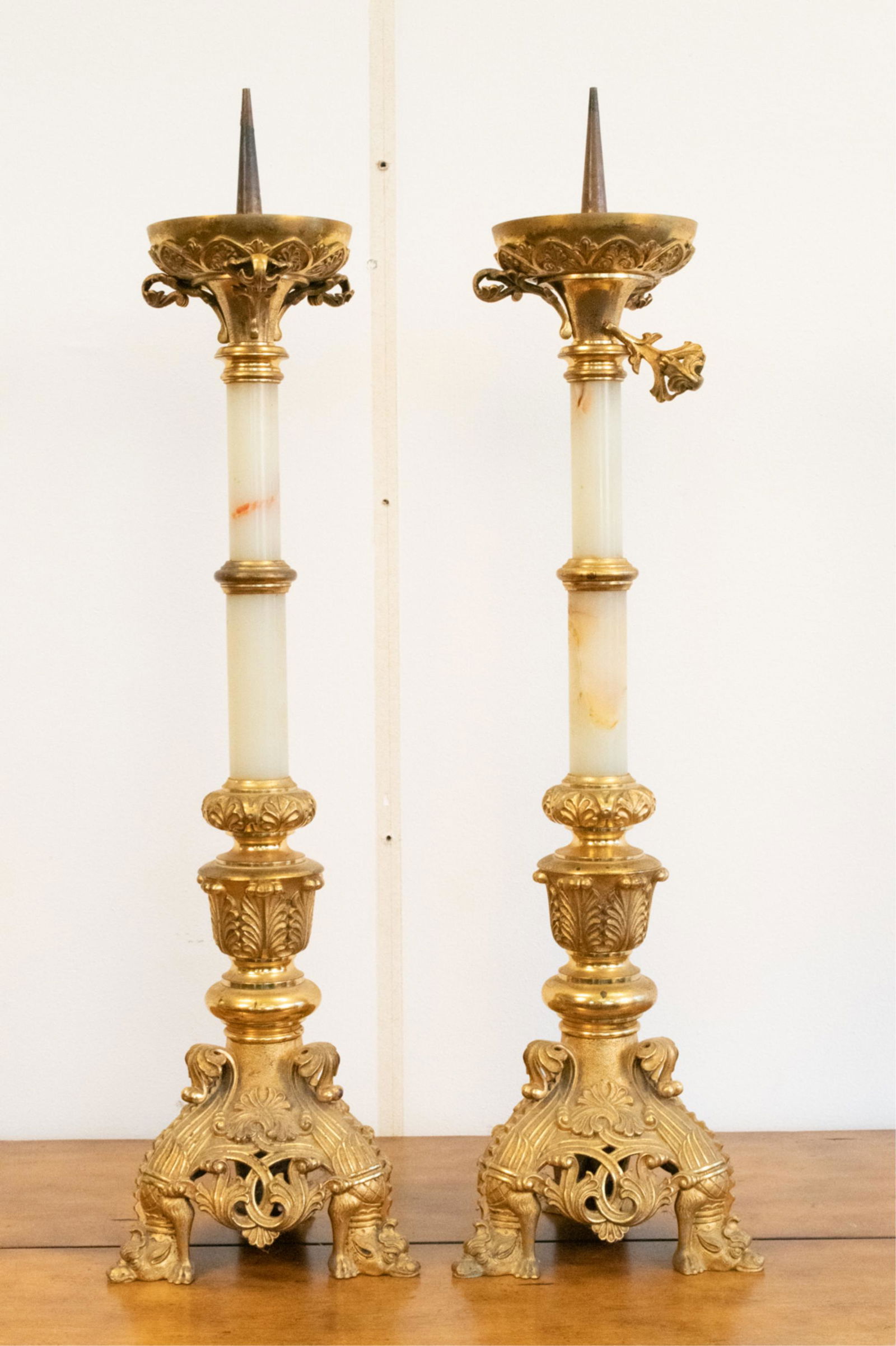 PAIR OF GIL BRASS & ONYX ALTAR CANDLE PRICKS (1 of 15)