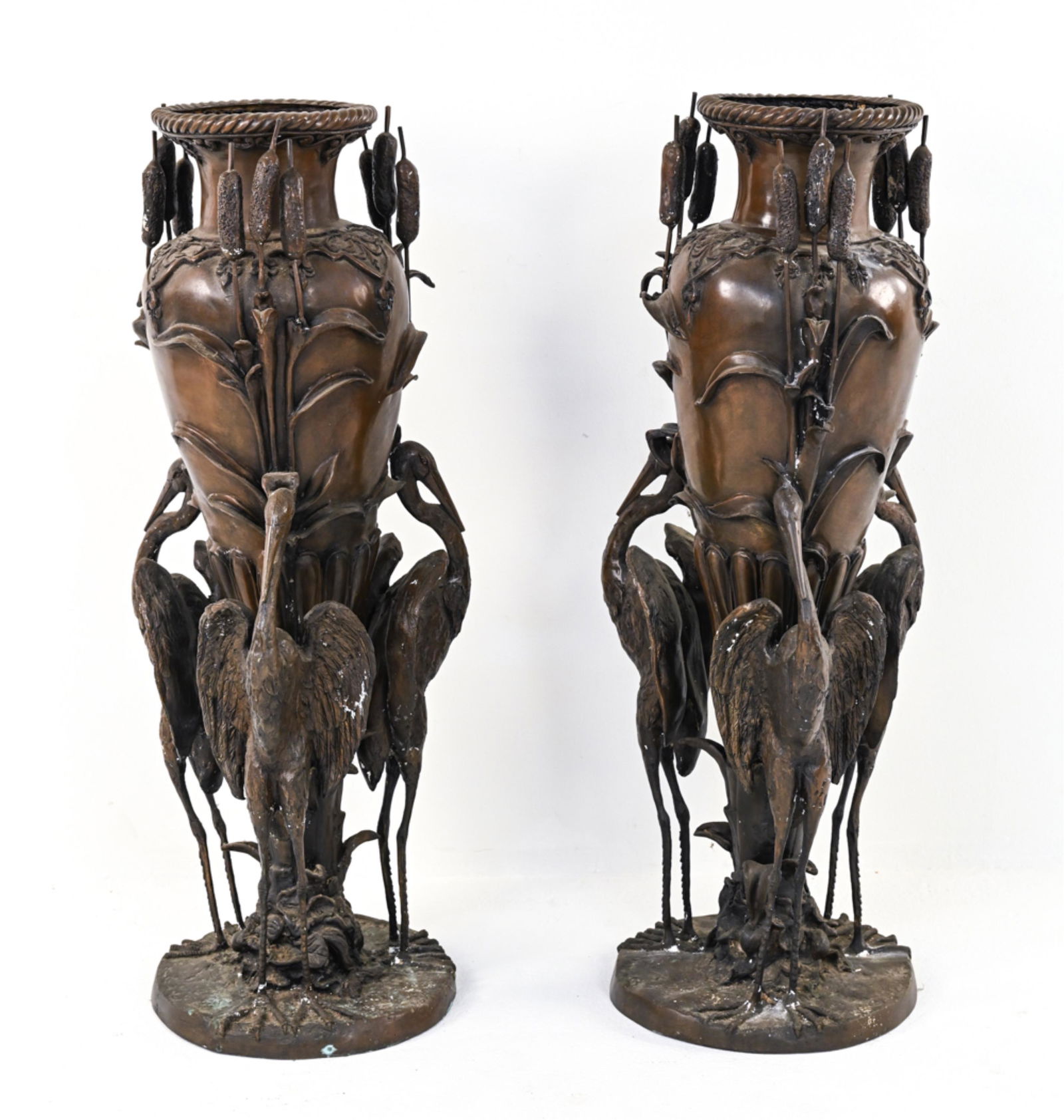 PAIR OF JAPANESE MEIJI-STYLE BRONZE PALACE URNS (1 of 11)