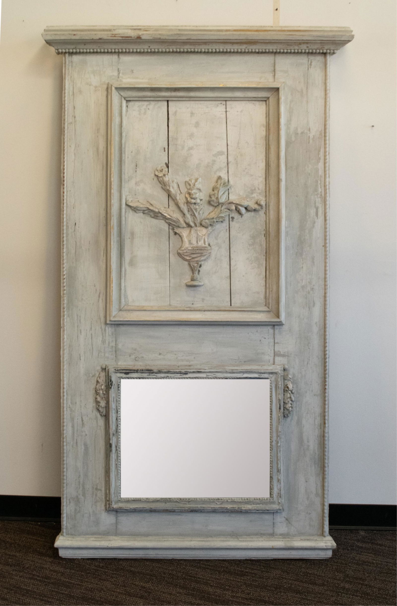 LARGE GRAY-PAINTED LOUIS XVI-STYLE TRUMEAU MIRROR (1 of 16)