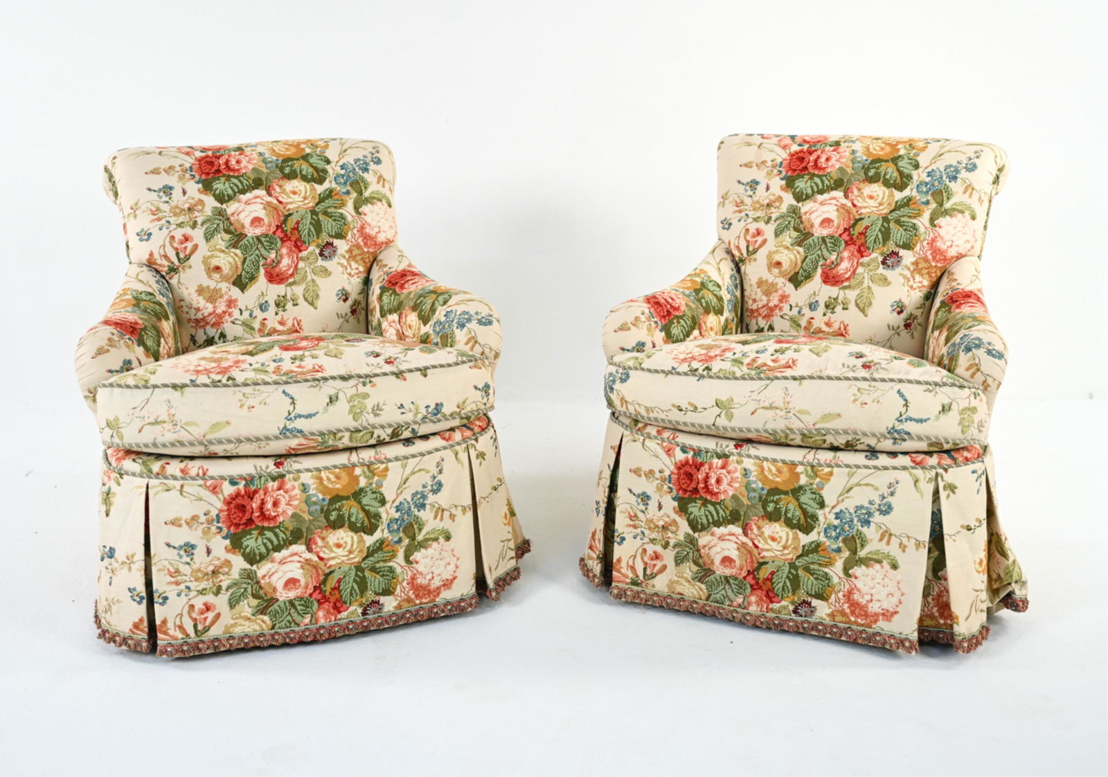PAIR OF LINEN SADDLE-ARM LOUNGE CHAIRS (1 of 12)