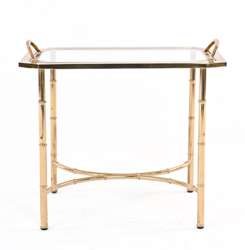 1970'S BRASS & GLASS FAUX BAMBOO TRAY-TOP TABLE (1 of 10)