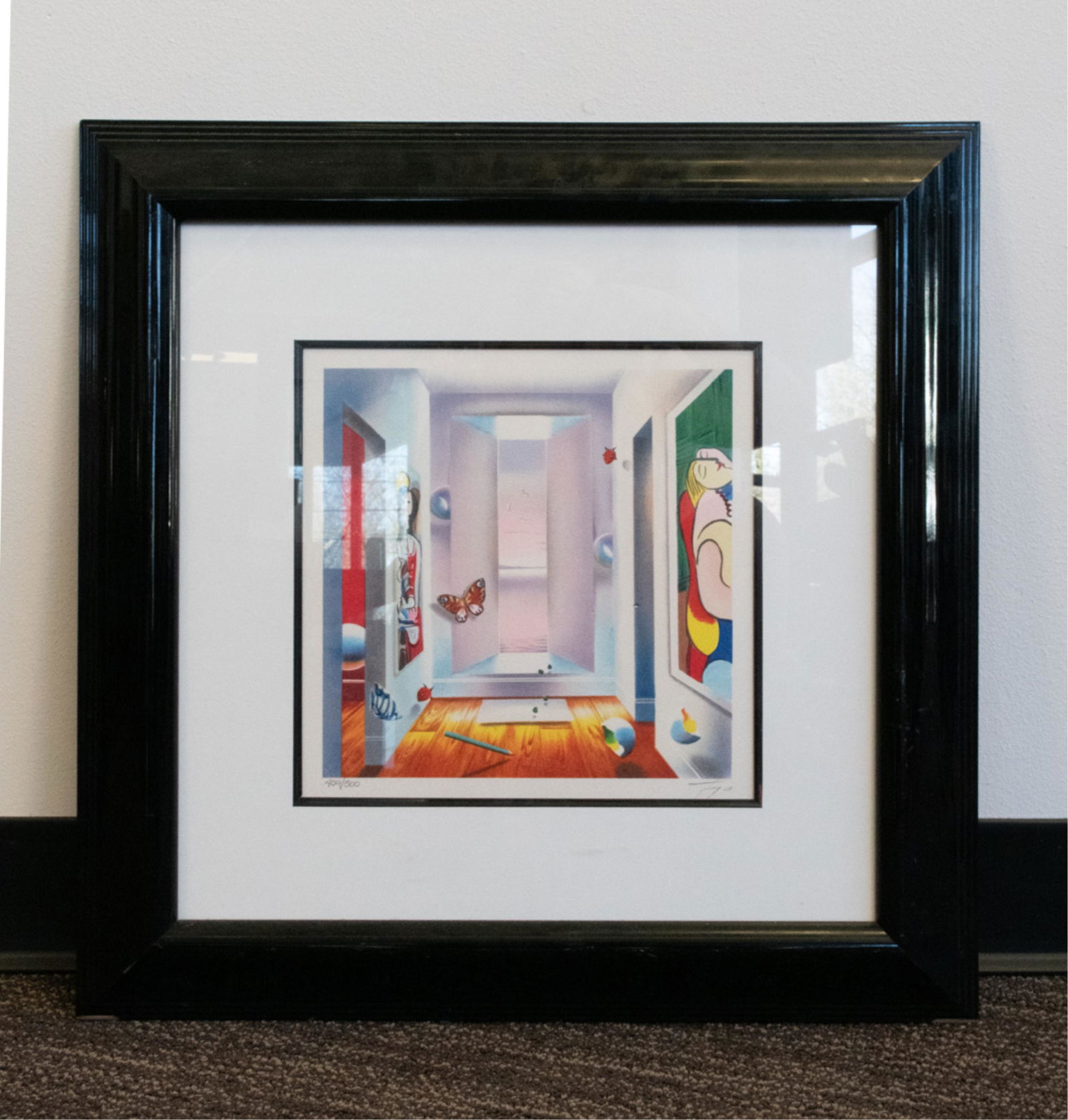 FERJO "THE DREAM" LITHOGRAPH, SIGNED, NUMBERED: Signed lower right, numbered 409/500 lower left with blind stamp. Dimensions: (Frame) H 21.75" x W 21.75", (Sight) H 11" x W 11" Condition: Few light scuffs to frame.