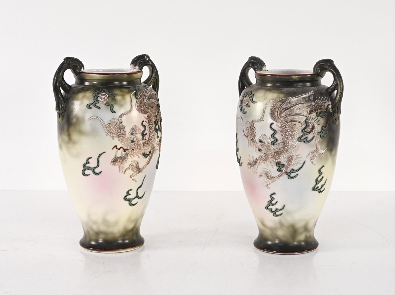 PAIR OF LARGE JAPANESE DRAGONWARE MORIAGE VASES (1 of 13)