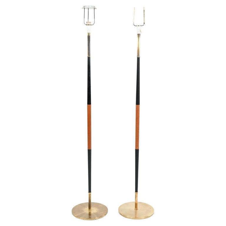 PAIR ATTR. JO HAMMERBORG TEAK & BRASS FLOOR LAMPS (1 of 10)