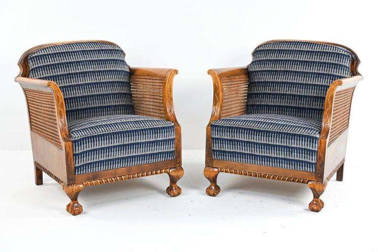 PAIR EARLY 20TH C. FRENCH CANED BERGERE CHAIRS (1 of 19)
