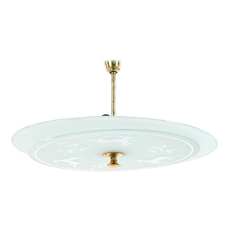 SWEDISH MID-CENTURY GLASS SAUCER CHANDELIER (1 of 8)