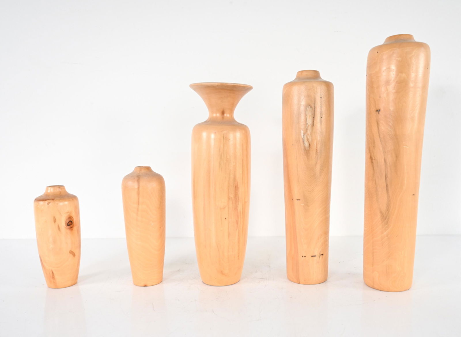 GROUPING OF (5) HAND-TURNED WOOD ASPEN VASES (1 of 7)