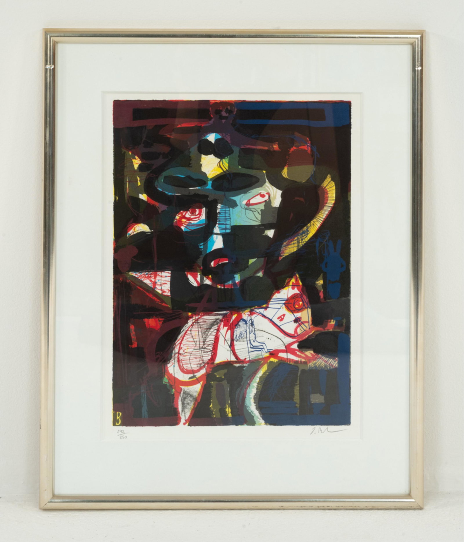 JENS BIRKEMOSE DANISH (1923-2022) SIGNED SERIGRAPH: Color lithograph, editioned 242/250 and signed in lower margin. Dimensions: (Frame) H 25.5" x W 20.5" (Sight) H 18" x W 13.75" Condition: Not examined out of frame. Paper appears clean, colors bright.