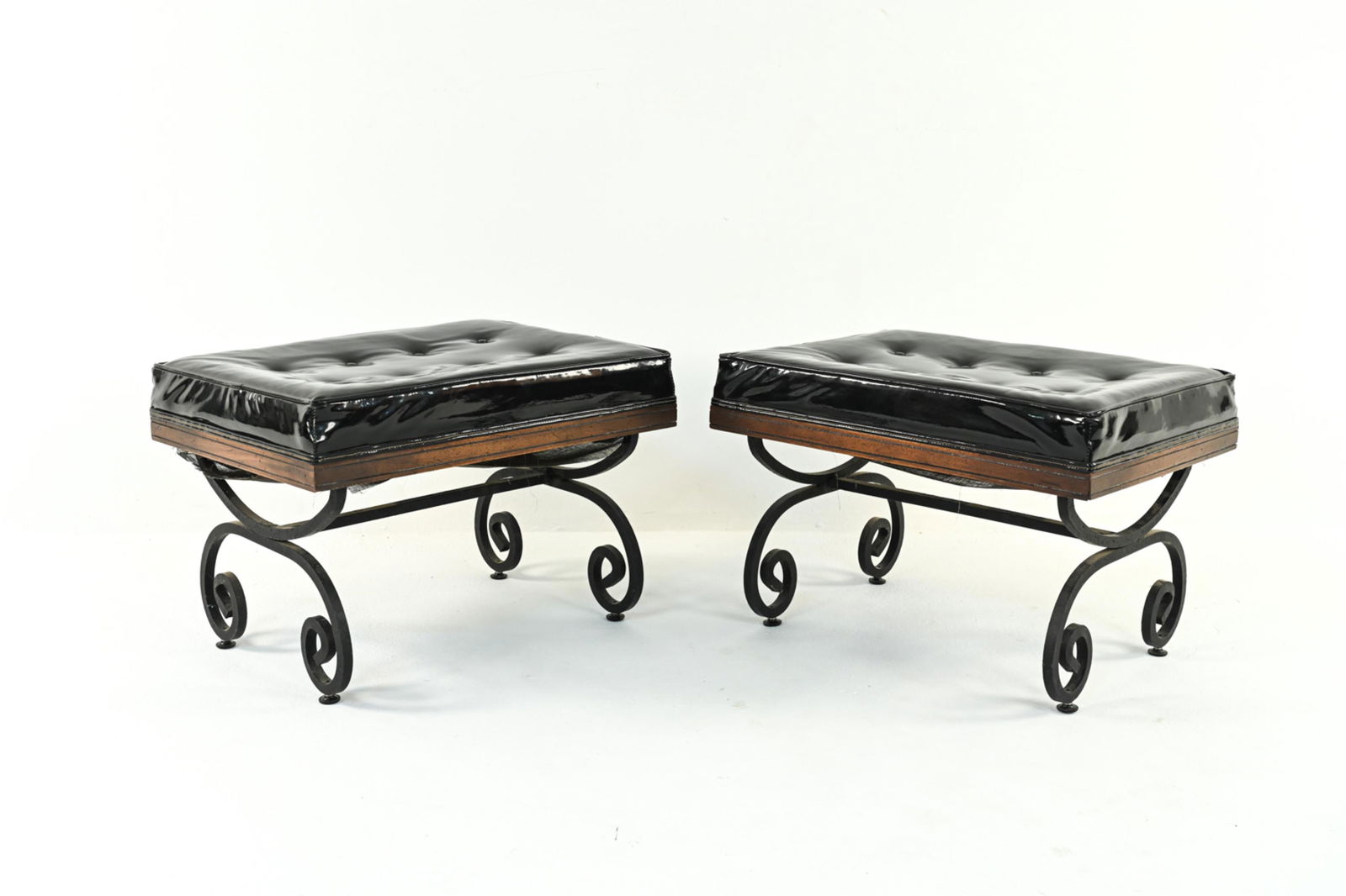PAIR OF MID-CENTURY METAL & VINYL OTTOMANS (1 of 10)