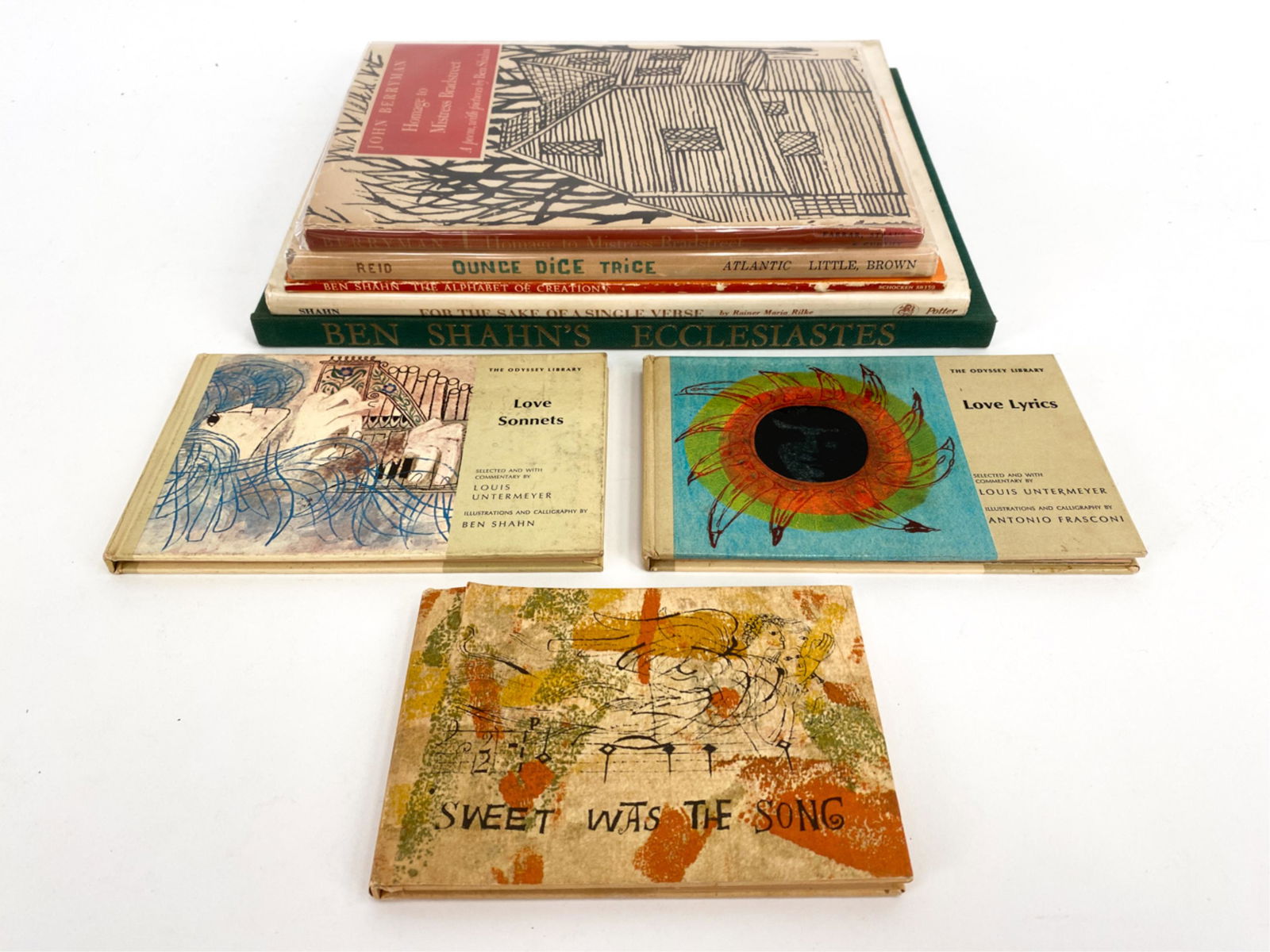 (8) VOLUMES BEN SHAHN ILLUSTRATED: Some with dust jackets. Dimensions: (Stack) H 3.25" x W 12" x D 9" Condition: All used.