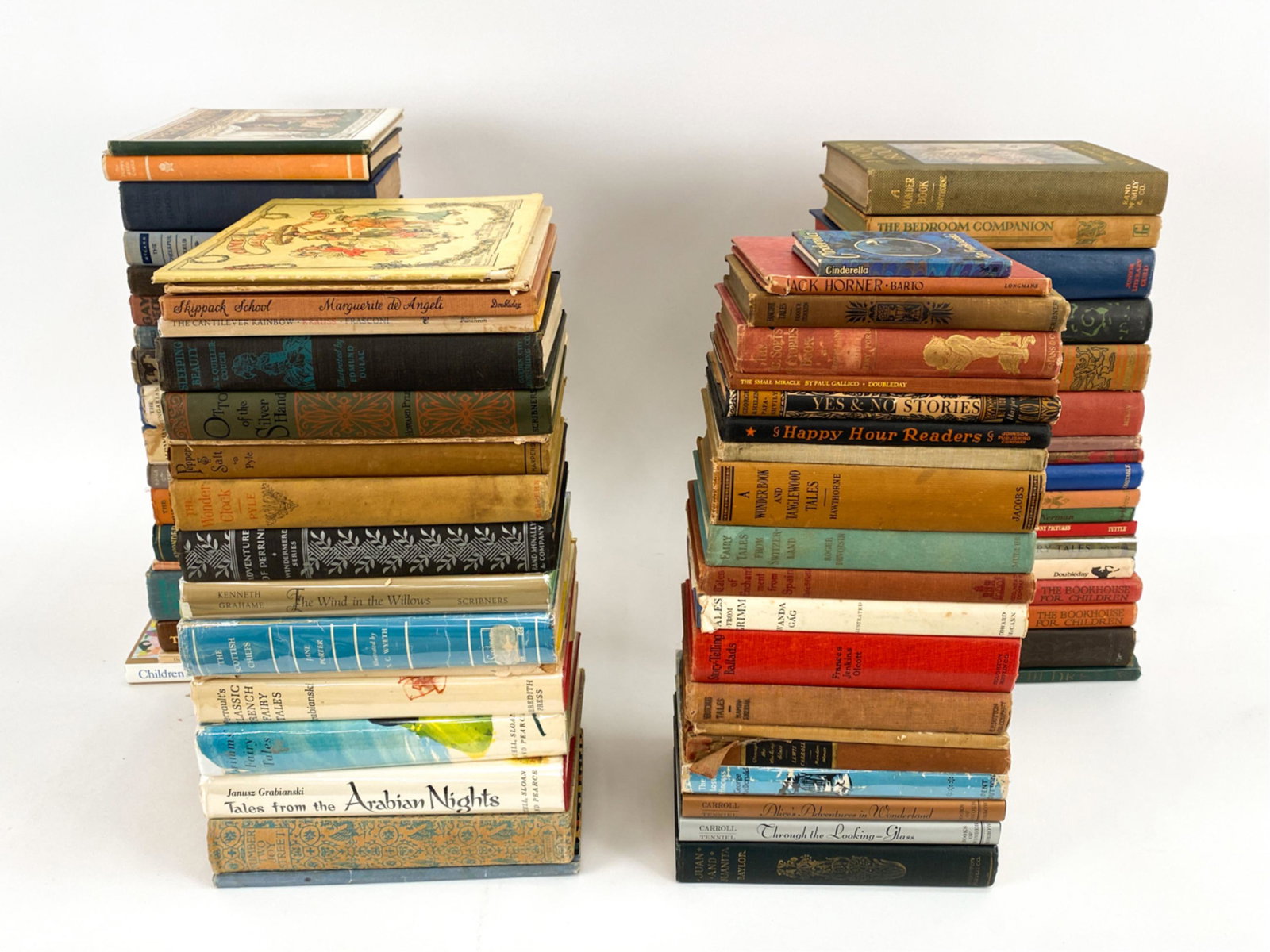 VARIETY VINTAGE/ANTIQUE CHILDREN'S BOOKS: Wide variety of titles and illustrators. Dimensions: (Largest) H 12" x W 10", (Overall linear total) 67" Condition: All used; some with damages.