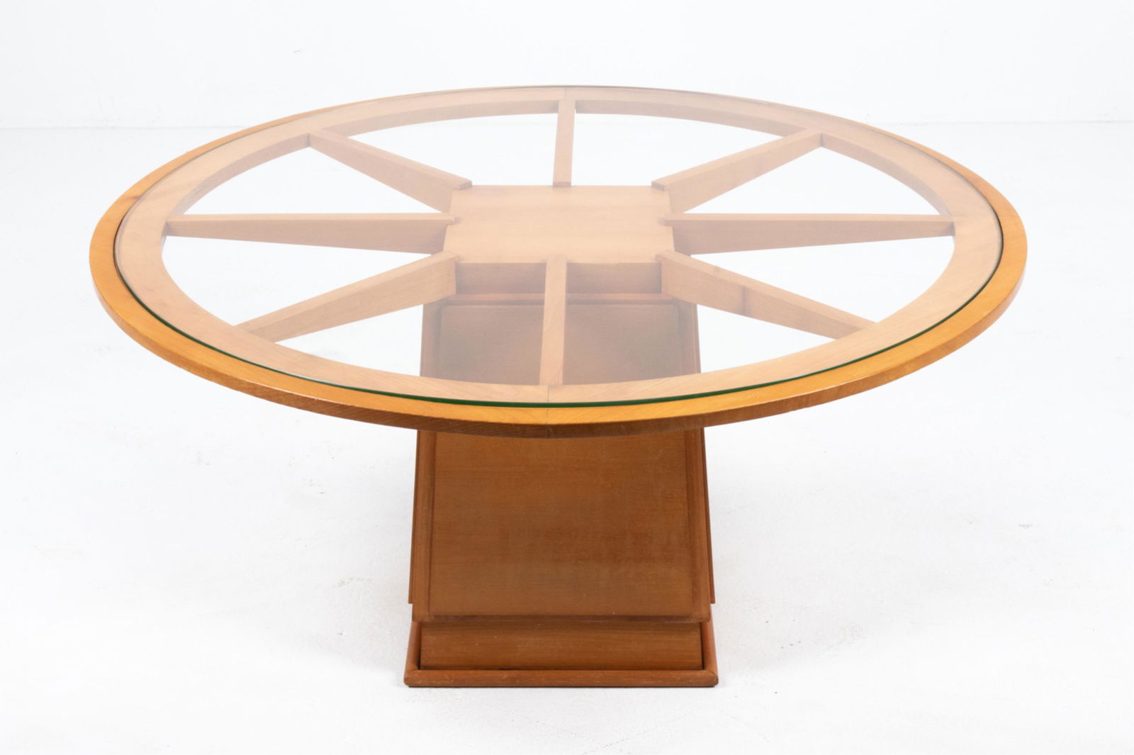MODERN WHEEL-FORM COFFEE TABLE W/ GLASS TOP (1 of 12)