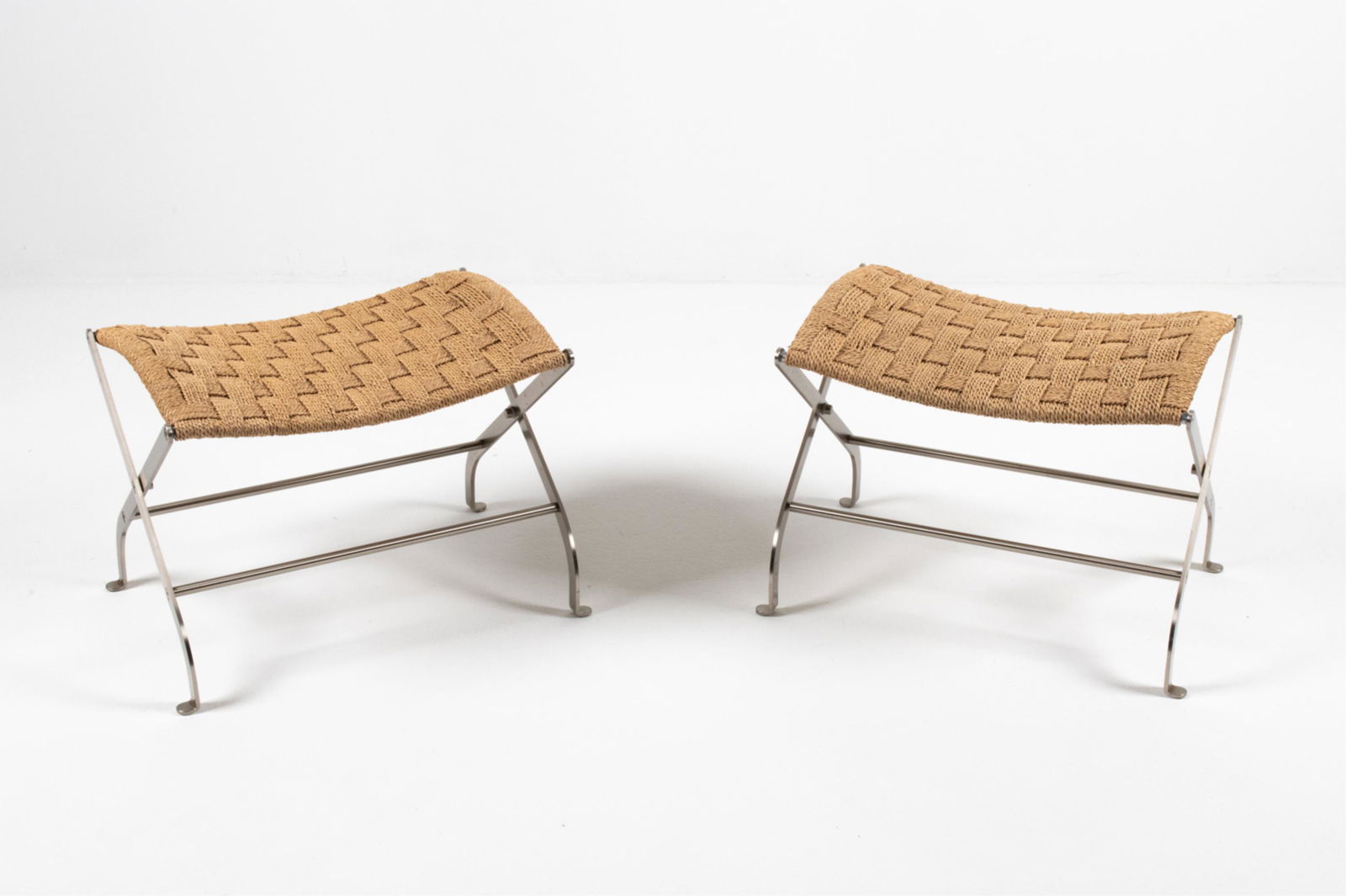 PAIR OF MODERN PAPERCORD & STEEL X-BASE STOOLS (1 of 13)