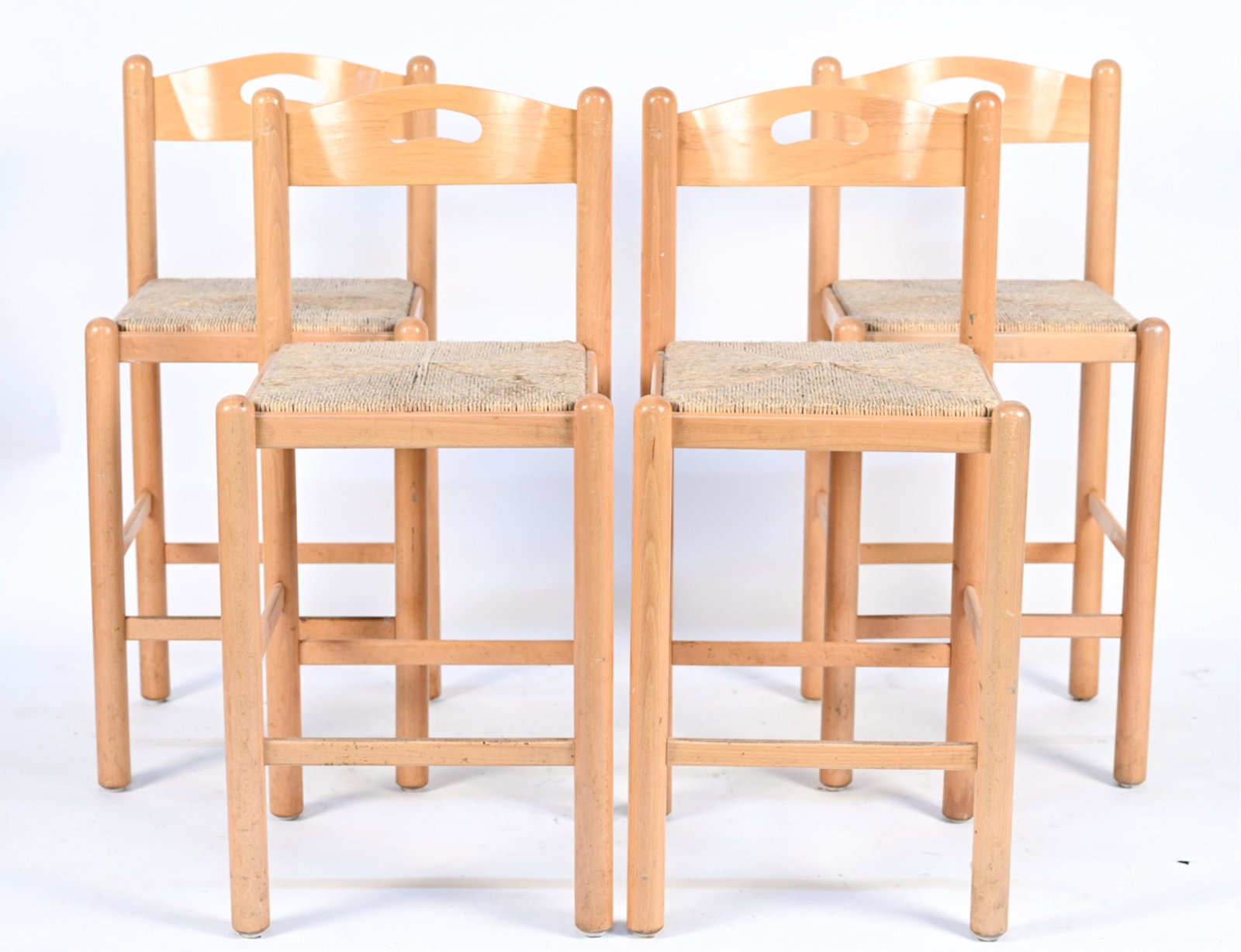 (4) ITALIAN MODERN BEECH & PAPERCORD BAR STOOLS (1 of 10)
