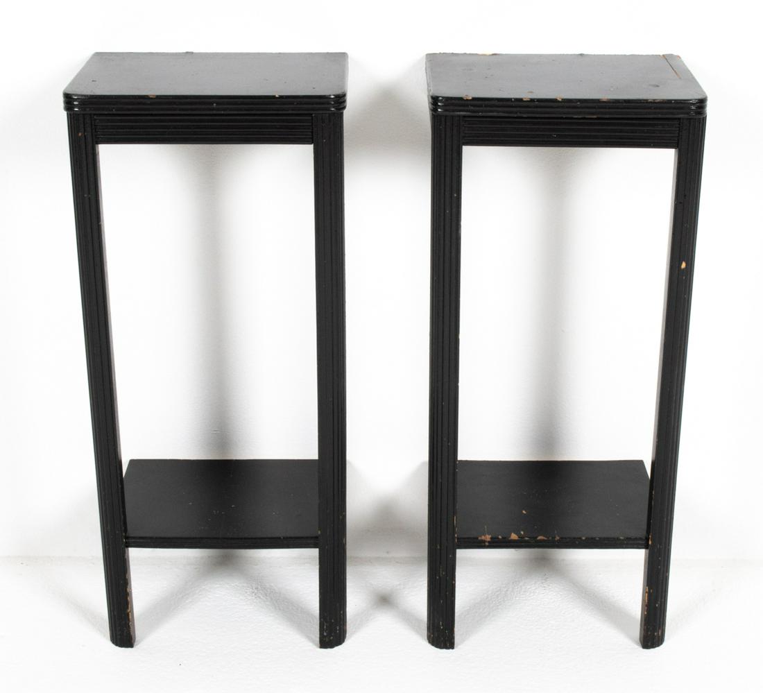 PAIR BLACK-PAINTED FLUTED WALL-MOUNT SHELVES (1 of 11)