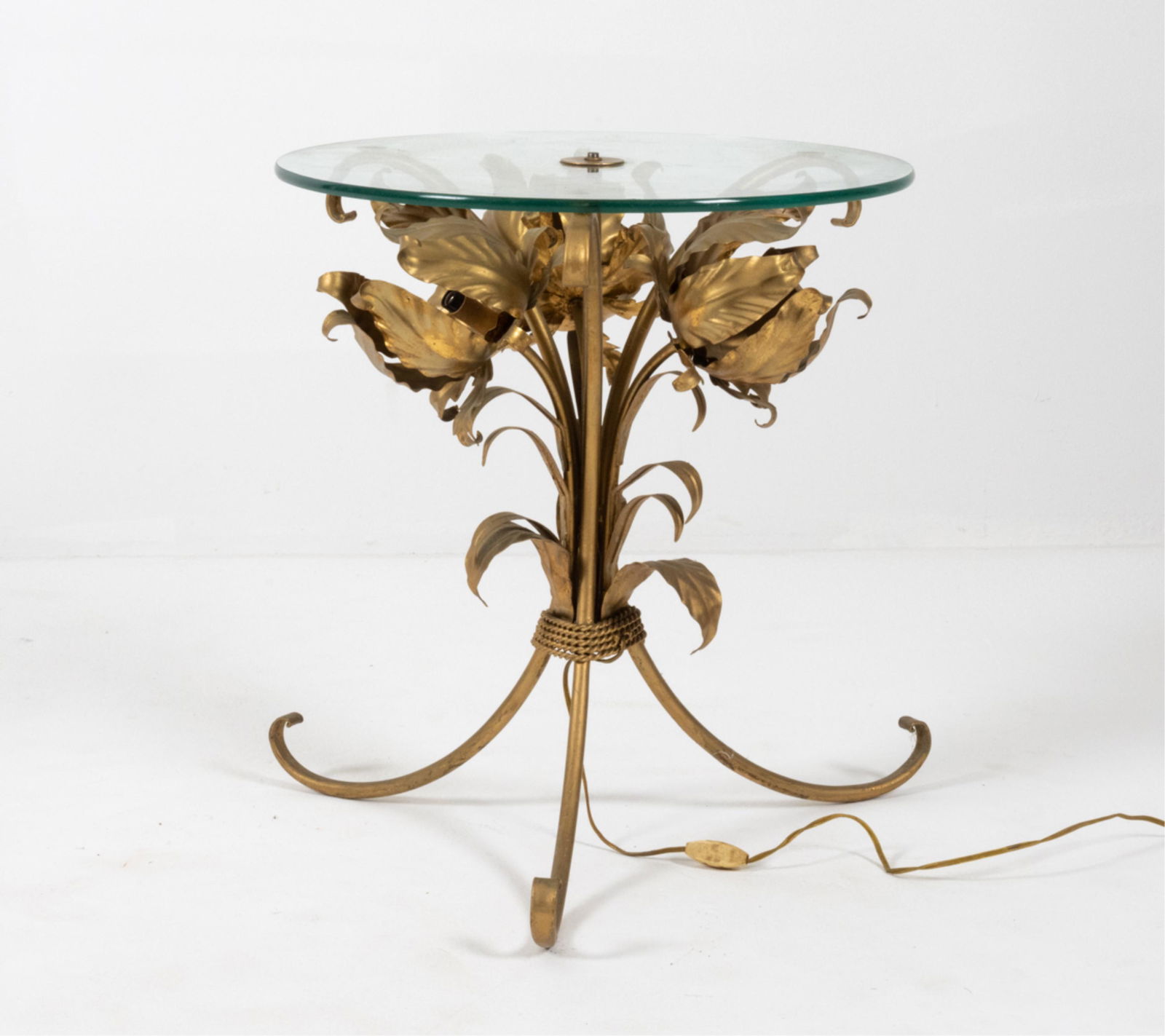VINTAGE ITALIAN TOLE FLOWER ILLUMINATED SIDE TABLE (1 of 14)