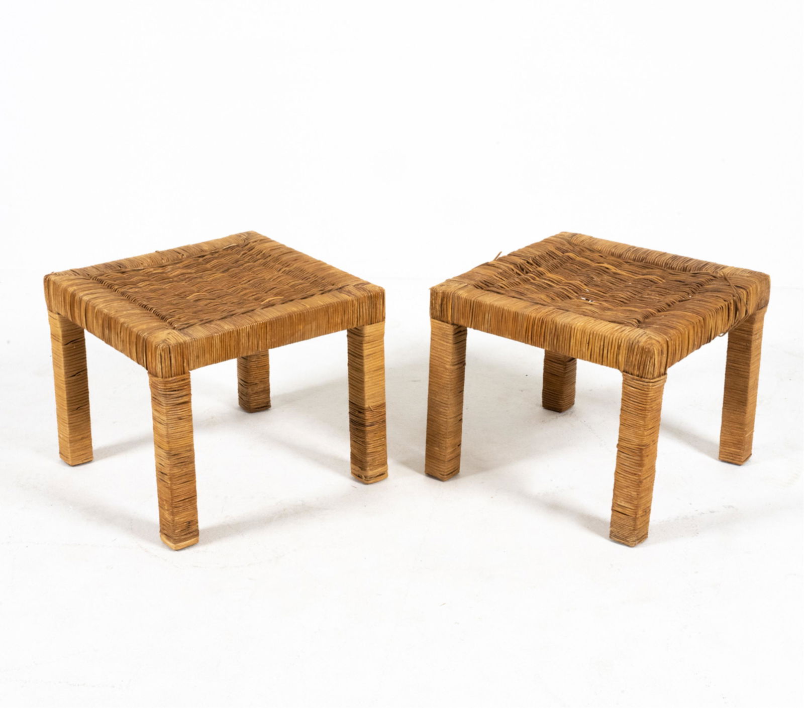 PAIR PALM BEACH MID-CENTURY WICKER SIDE TABLES (1 of 13)
