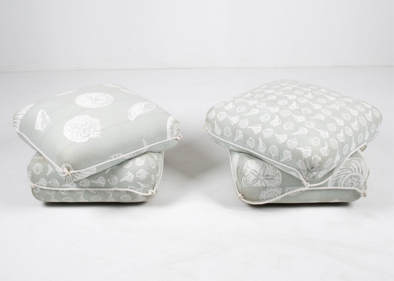 PAIR OF SEASHELL-MOTIF STACKED PILLOW OTTOMANS (1 of 17)