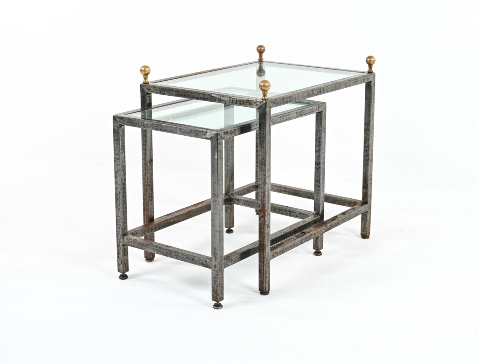 PAIR OF FRENCH MODERN BRUSHED STEEL NESTING TABLES (1 of 12)
