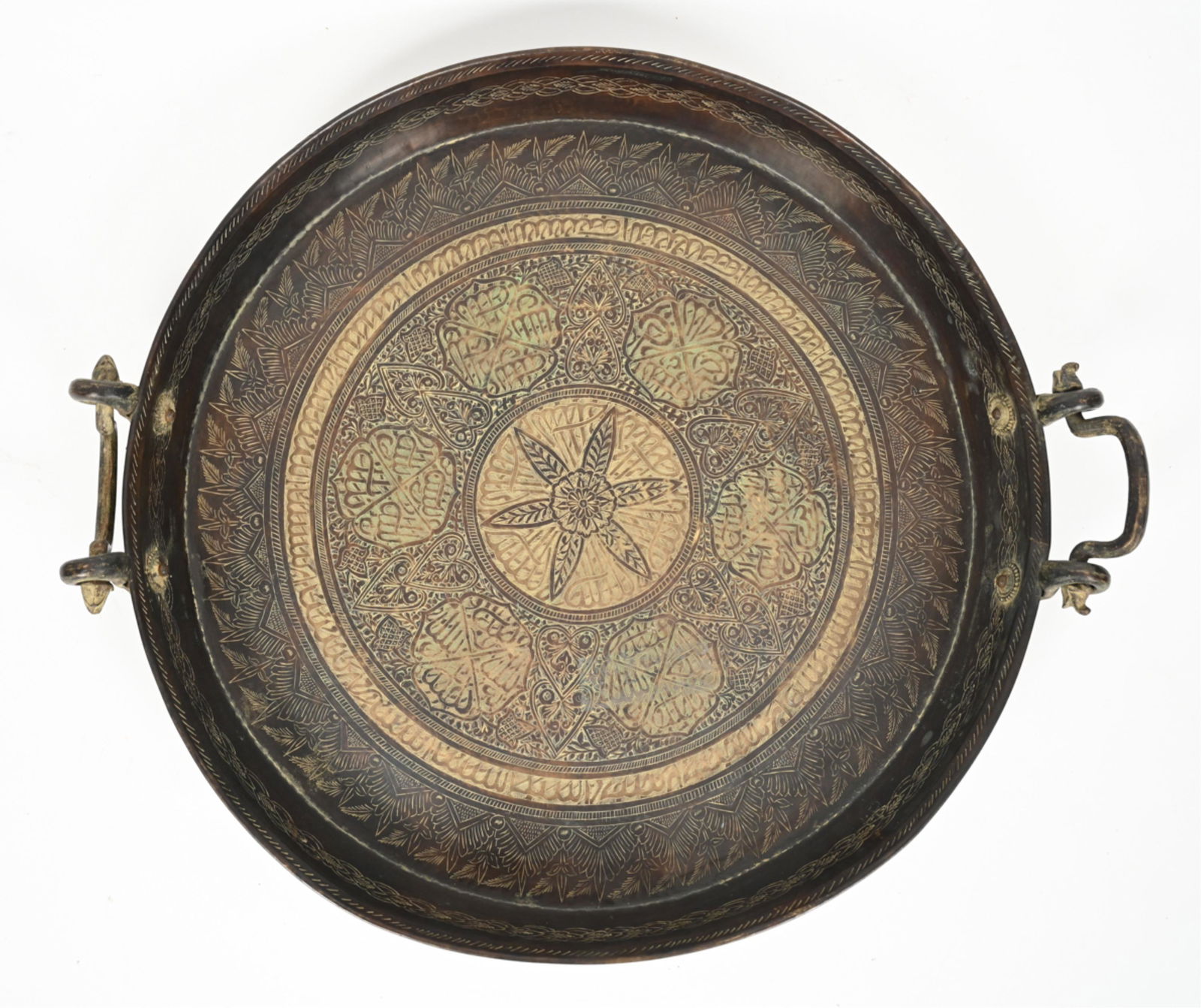 LARGE ISLAMIC ETCHED BRONZE TRAY (1 of 11)