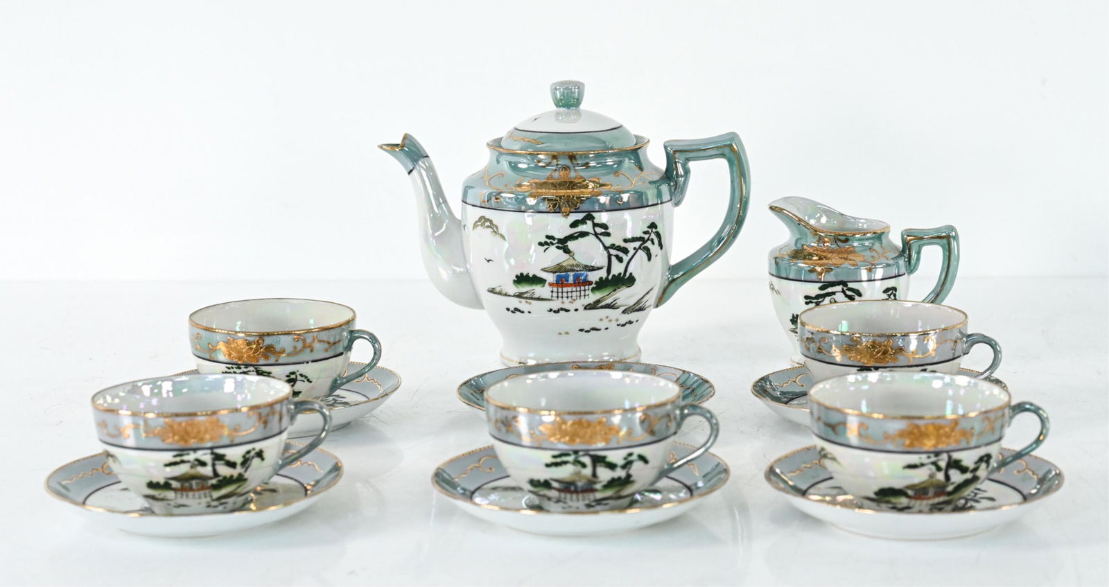 JAPANESE HAND-PAINTED LUSTREWARE PORCELAIN TEA SET (1 of 11)