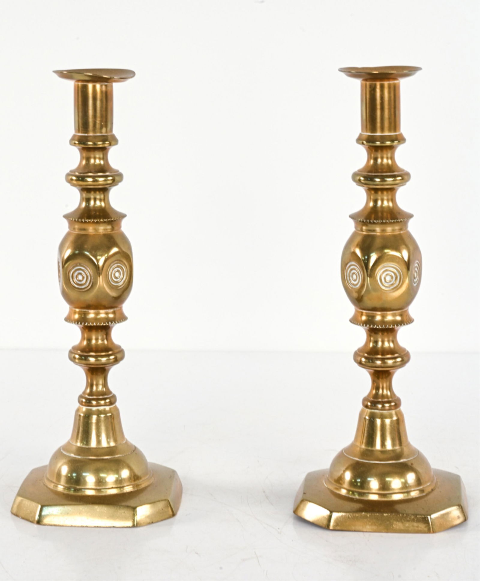 PAIR OF 19TH C. BRASS CANDLESTICKS (1 of 8)
