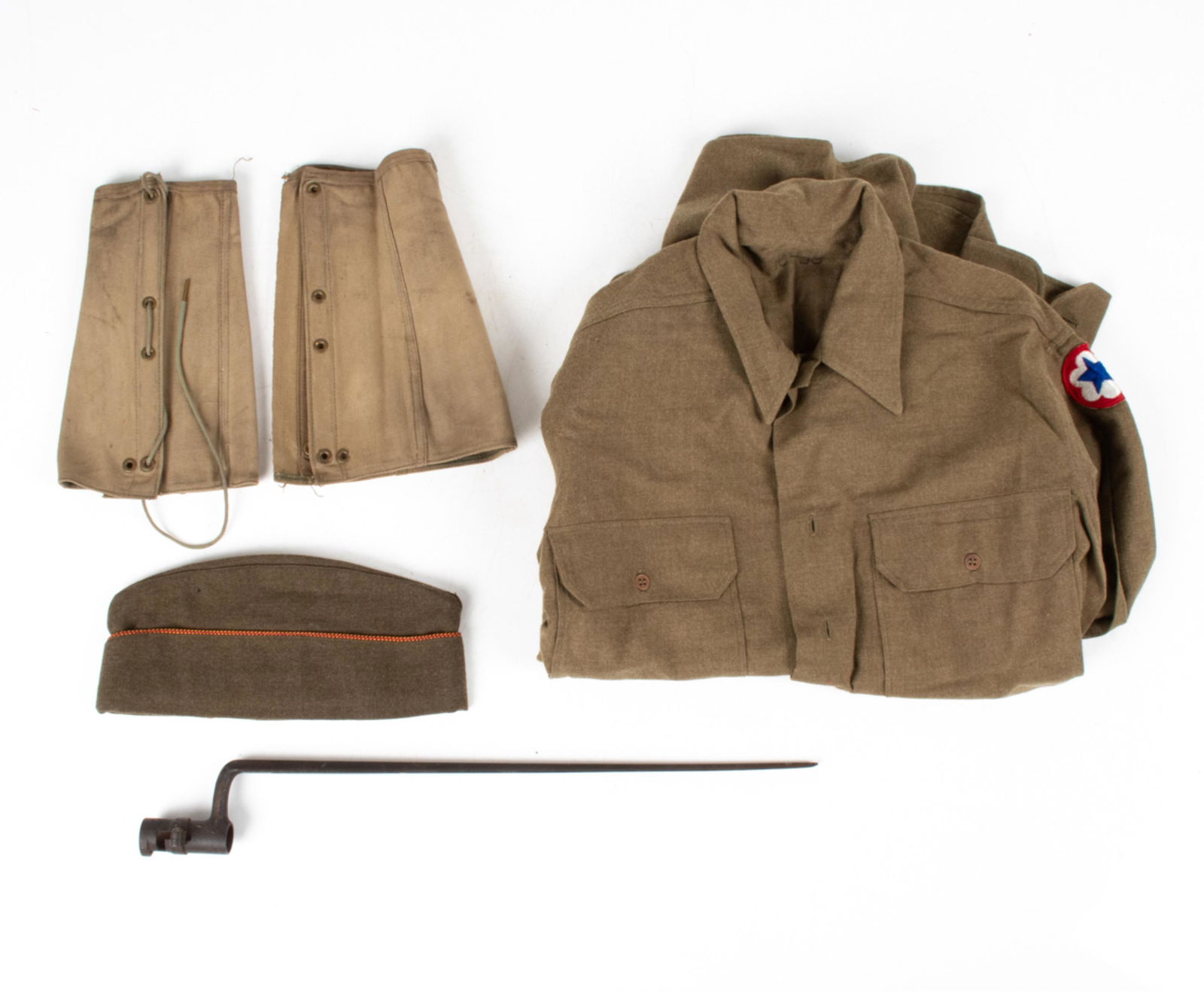 MILITARY GROUPING INCL. BAYONET, WWII-ERA SHIRT (1 of 9)