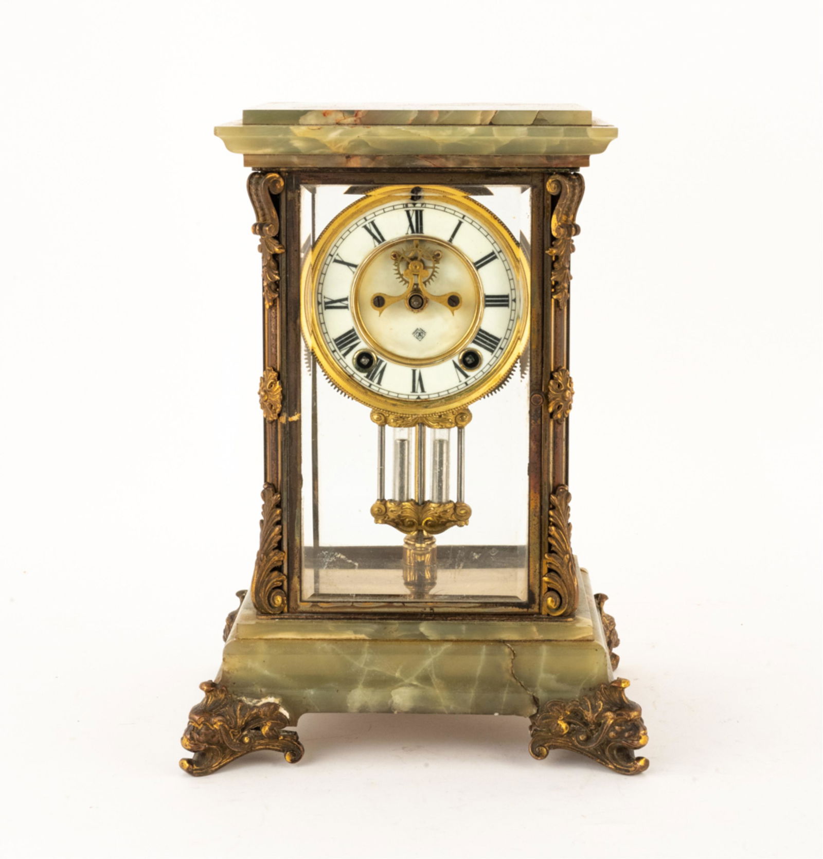 19TH C. ANSONIA GREEN ONYX CRYSTAL REGULATOR CLOCK (1 of 15)