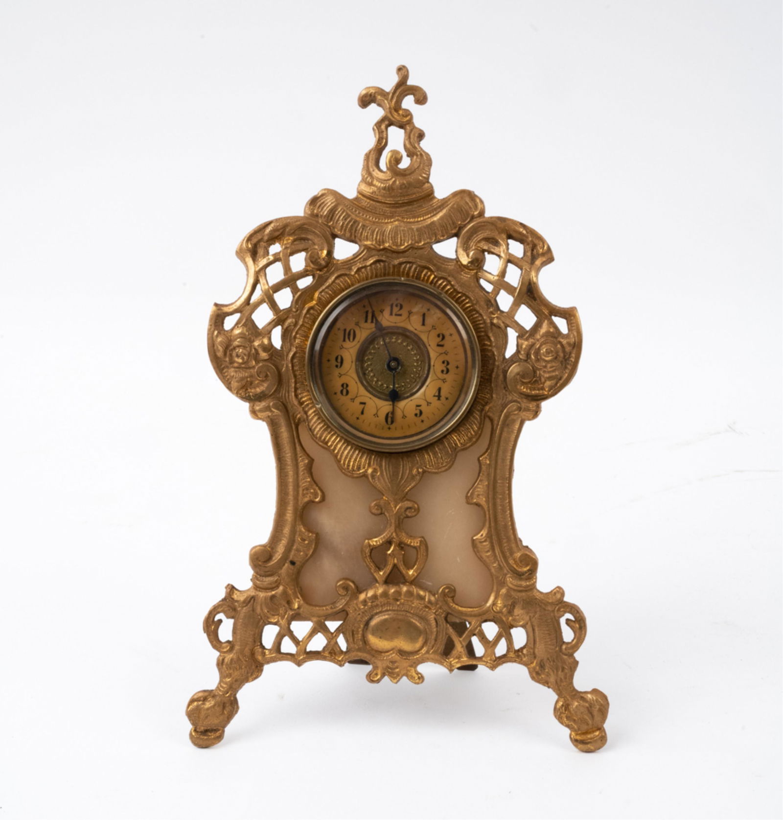 ROCOCO REVIVAL GILT METAL & ALABASTER STRUT CLOCK (1 of 7)