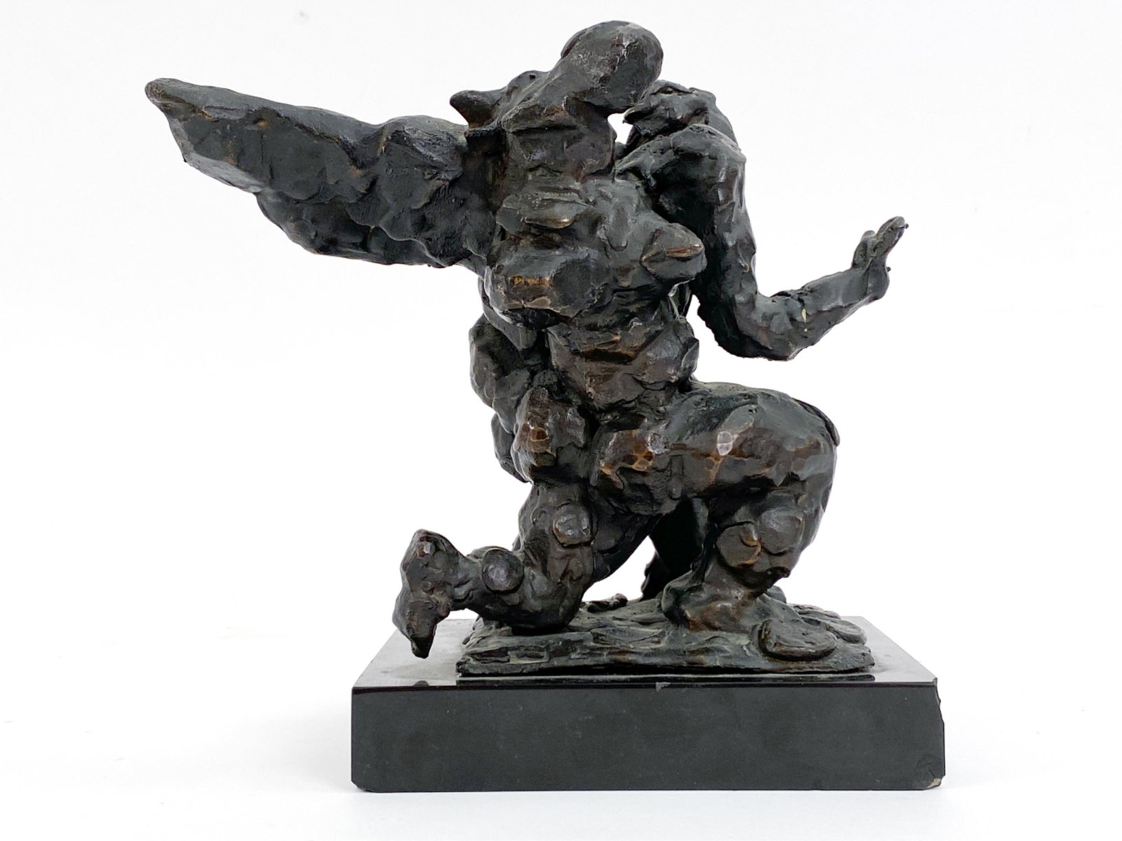 ATTR. JACQUES LIPCHITZ (1891-1973) BRONZE: Bronze of Jacob and the Angel. Unsigned. With the Tommasi foundry marking. Appears to be lost wax process on a thin base, mounted on marble. Dimensions: (Sculpture) H 6.5" x W 7.75" x D 4", (On base)