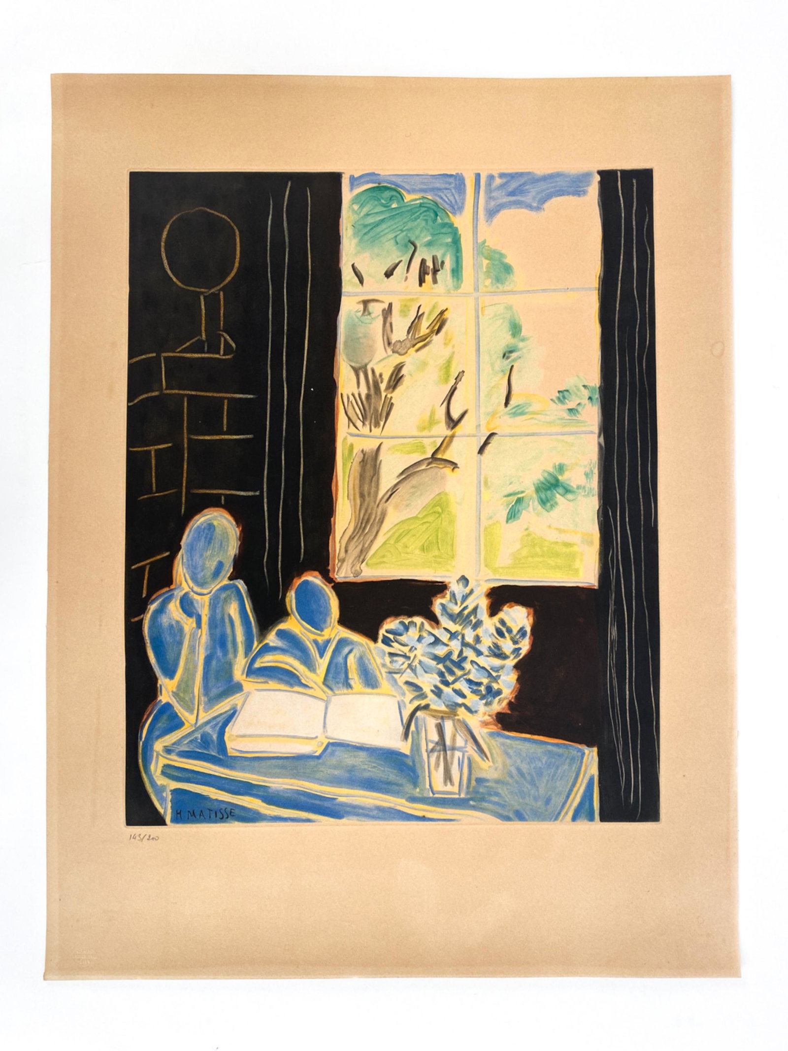 HENRI MATISSE COLOR AQUATINT, EDITION OF 200: "Le Silence Habite des Maisons." Pencil numbered. Signed in the plate. Dimensions: (Paper) H 28.75" x W 22" Condition: Colors good. Heavy age toning.