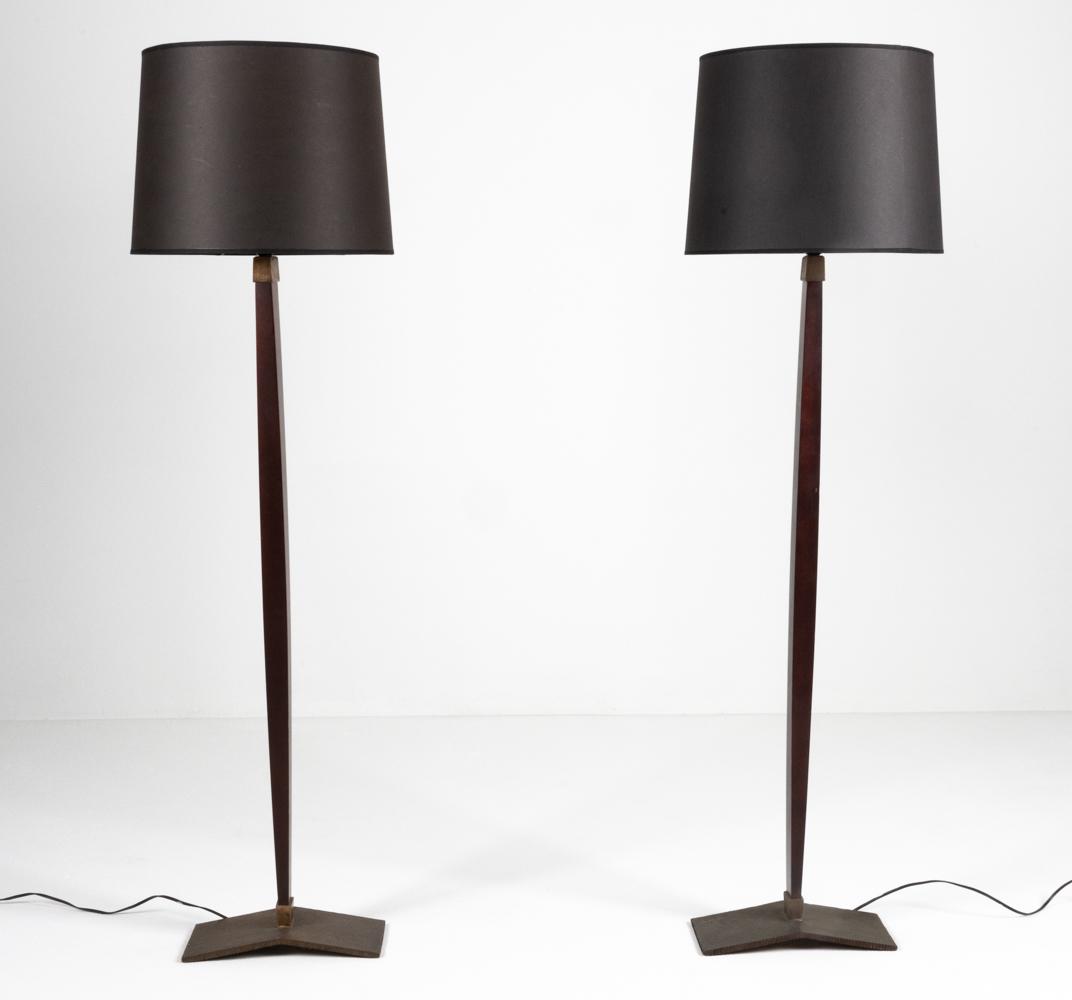 PAIR OF SCULPTED BRONZE & MAHOGANY FLOOR LAMPS (1 of 7)