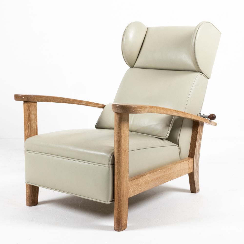 20TH C. LEATHER & CERUSED OAK RECLINING WING CHAIR (1 of 13)