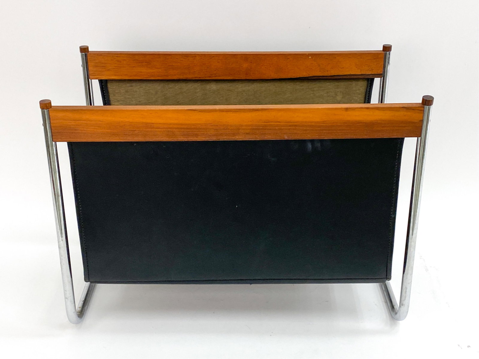 DANISH MID-CENTURY LEATHER & TEAK LOG HOLDER (1 of 12)