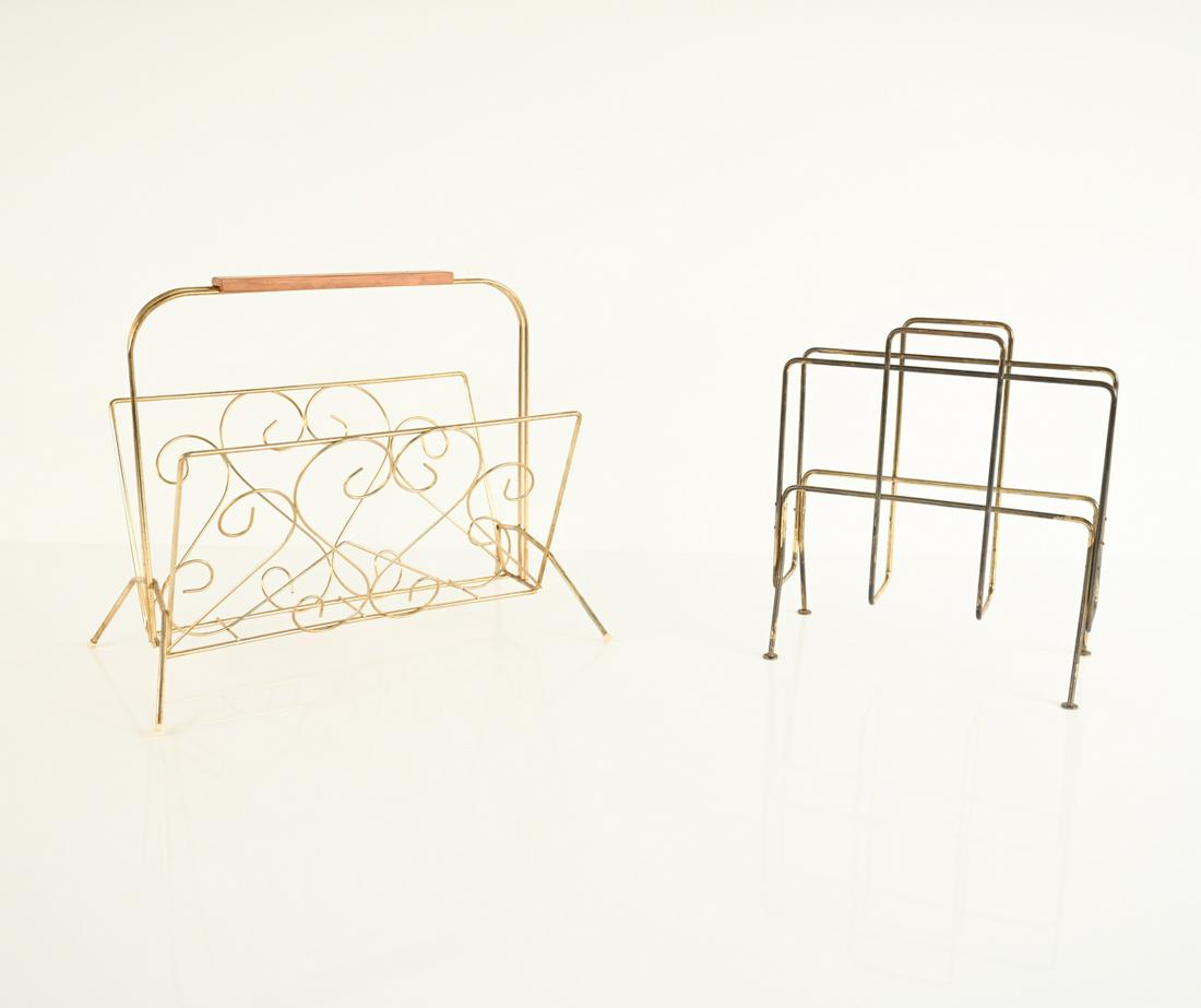 (2) MID-CENTURY BRASS TONE MAGAZINE RACKS (1 of 6)