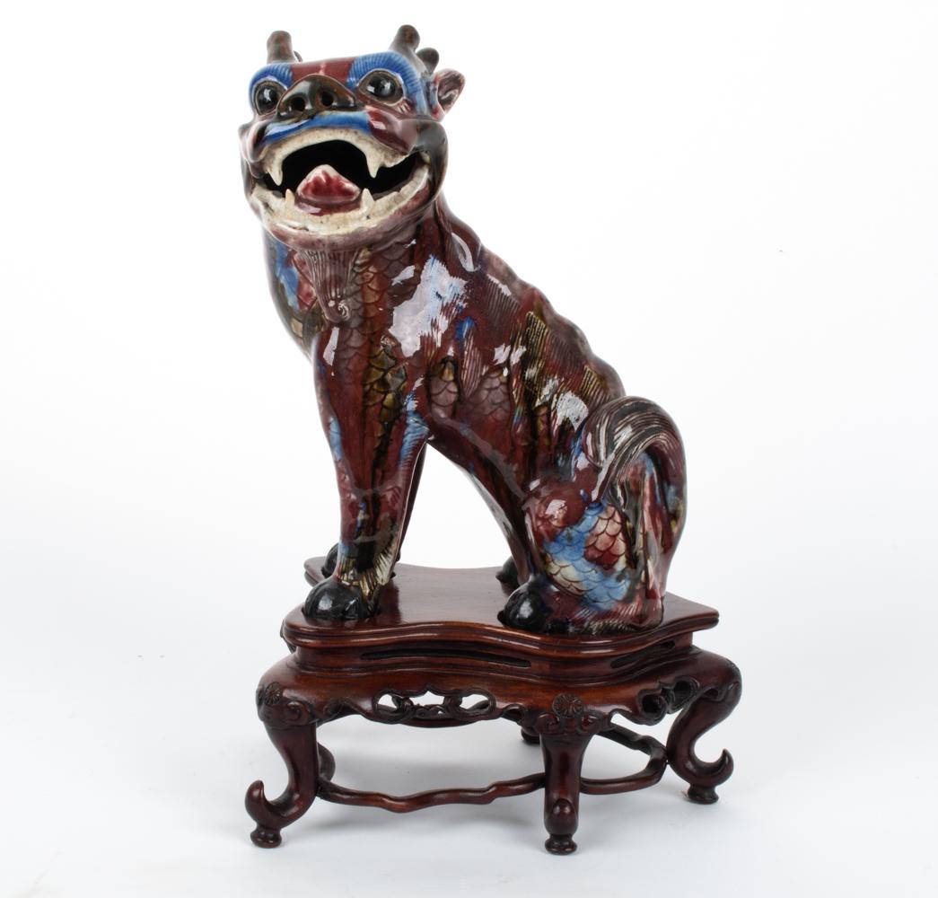 ANTIQUE CHINESE OXBLOOD PORCELAIN QILIN GUARDIAN (1 of 20)
