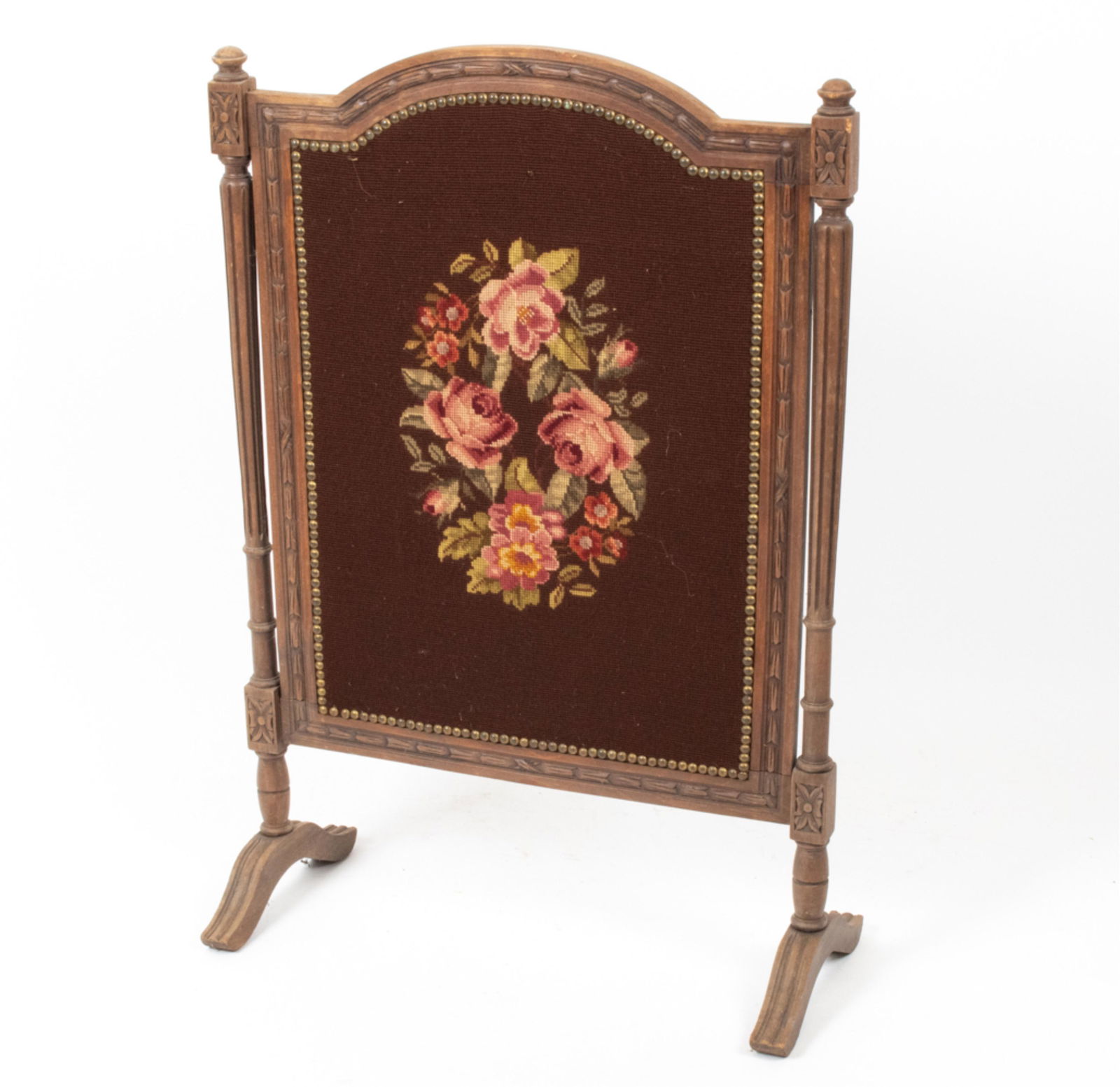 Victorian Fire Screen W/ Needlework
