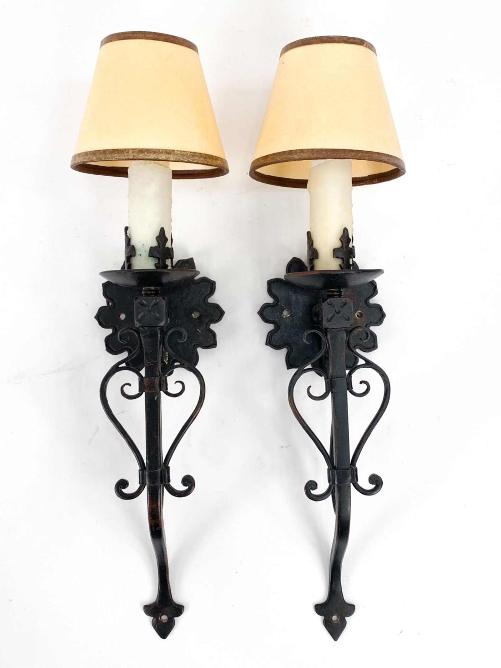 PAIR OF WROUGHT IRON GOTHIC REVIVAL-STYLE SCONCES (1 of 10)