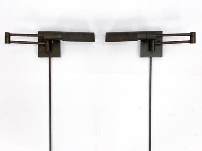 PAIR OF CONTEMPORARY SWING-ARM WALL LAMPS: With Casella Lighting label. Dimensions: (Fixture, closed) H 5.25" x W 17" x D 4.75", (Stem) L 36" Condition: Minor scattered areas of finish wear. Couple marks consistent with handling and use. Untes