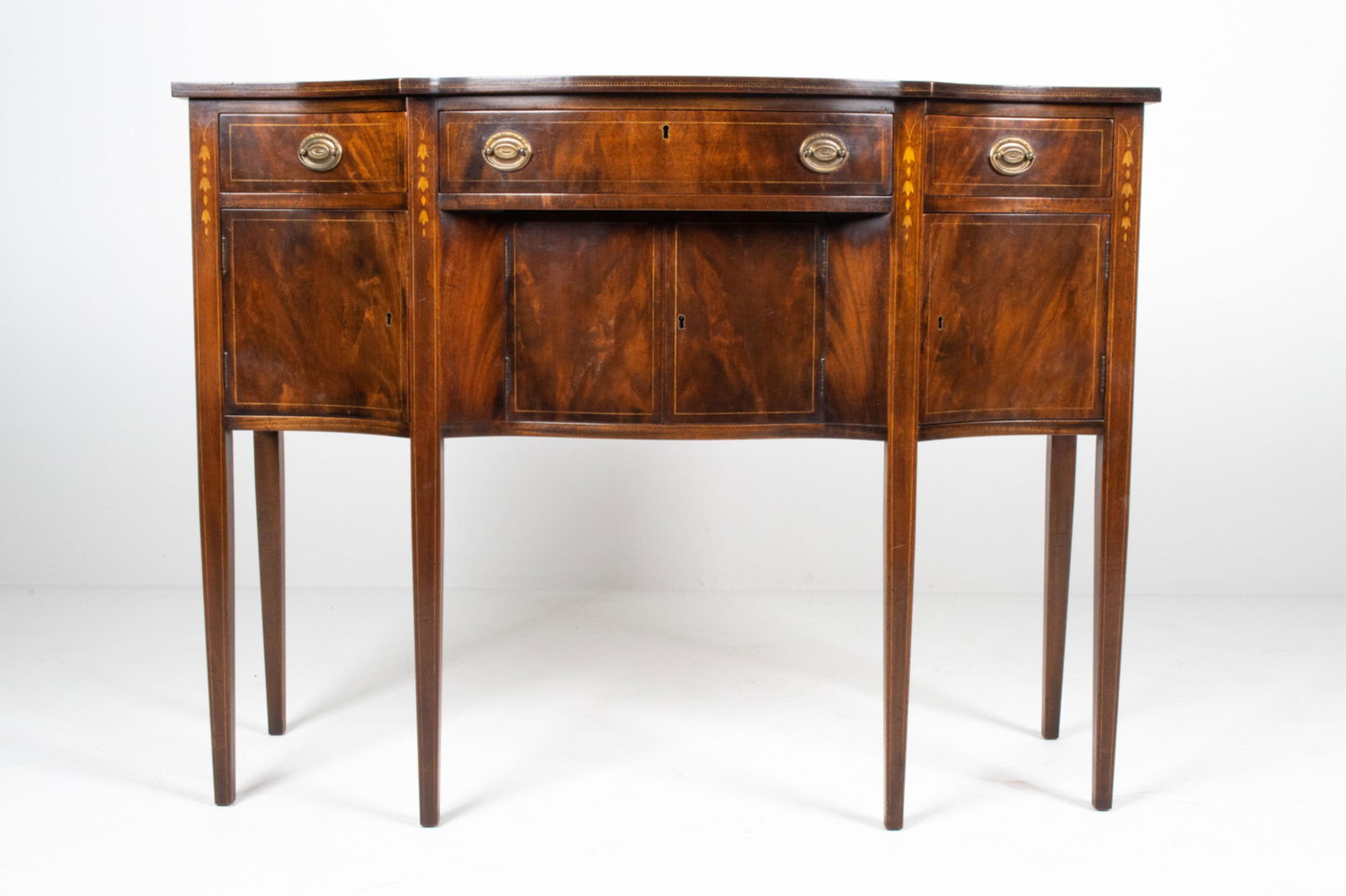 20TH C. INLAID FLAME MAHOGANY SIDEBOARD (1 of 16)