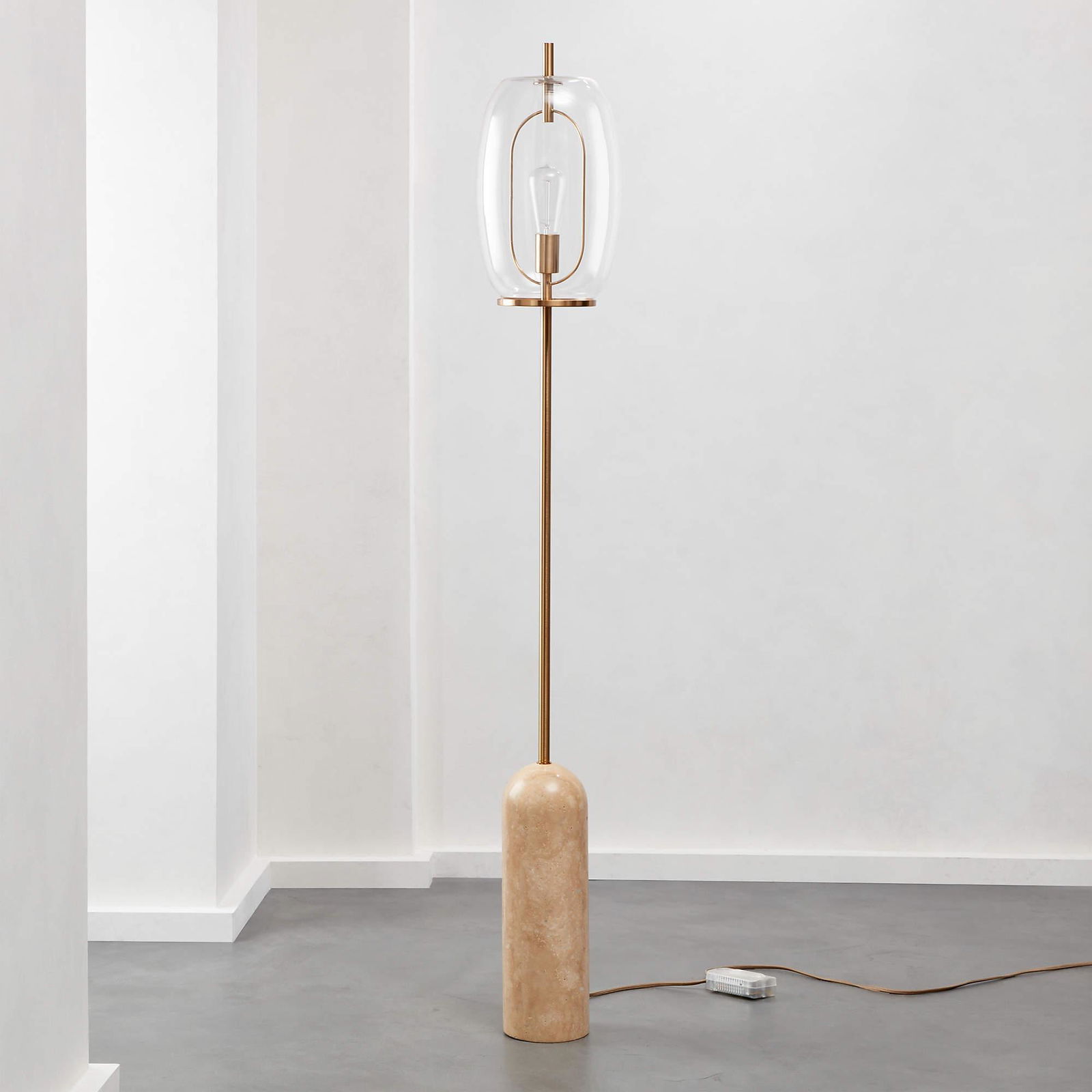 CB2 CAPULLO TRAVERTINE & GLASS FLOOR LAMP, IN BOX (1 of 6)