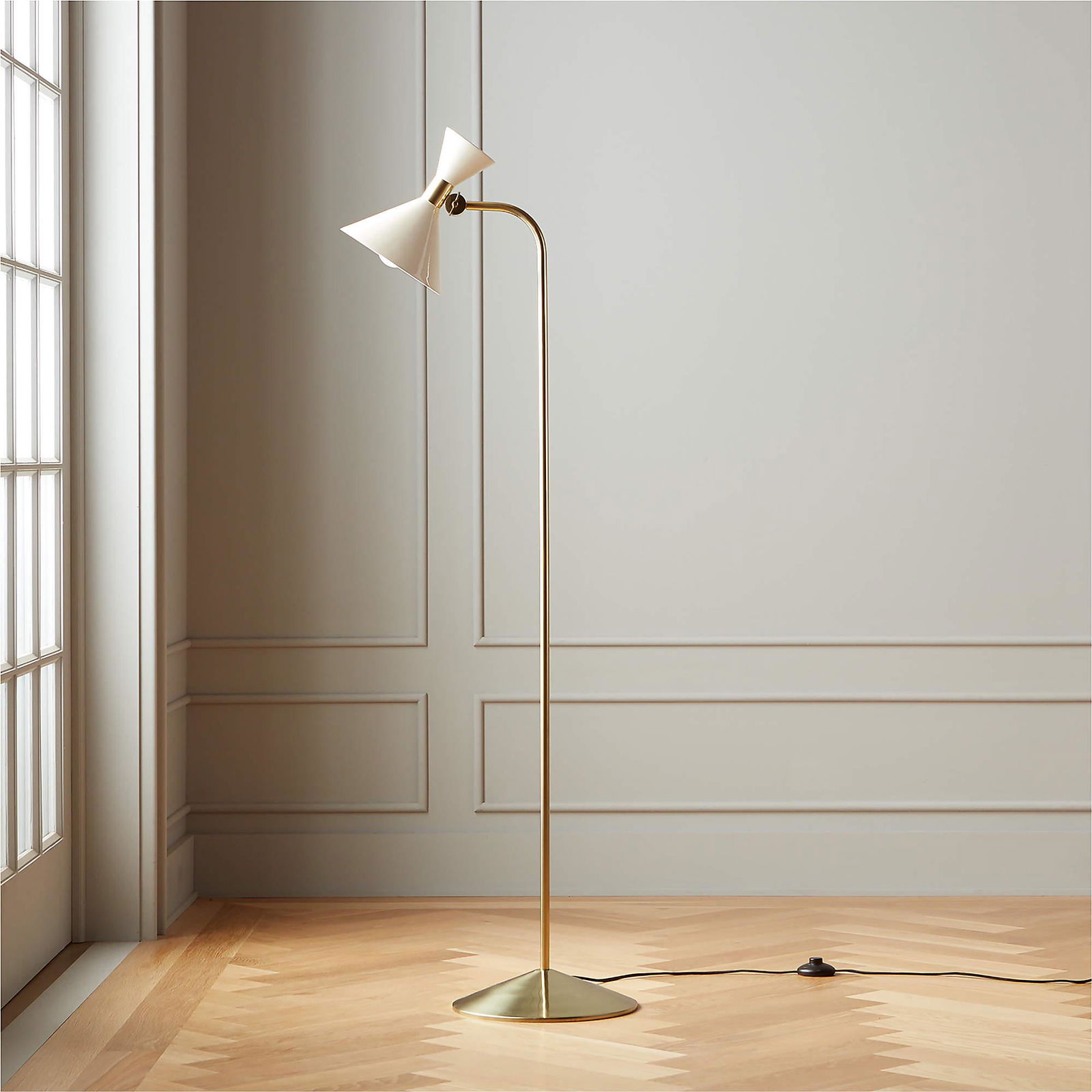 PAIR OF CB2 HICKS IVORY FLOOR LAMPS, IN BOXES (1 of 6)