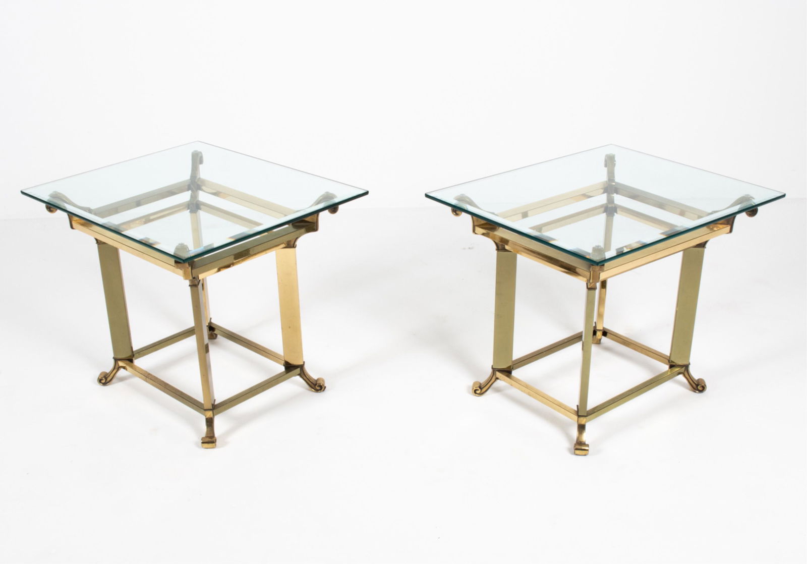 PAIR OF 1970'S GOLDTONE METAL & GLASS END TABLES (1 of 14)