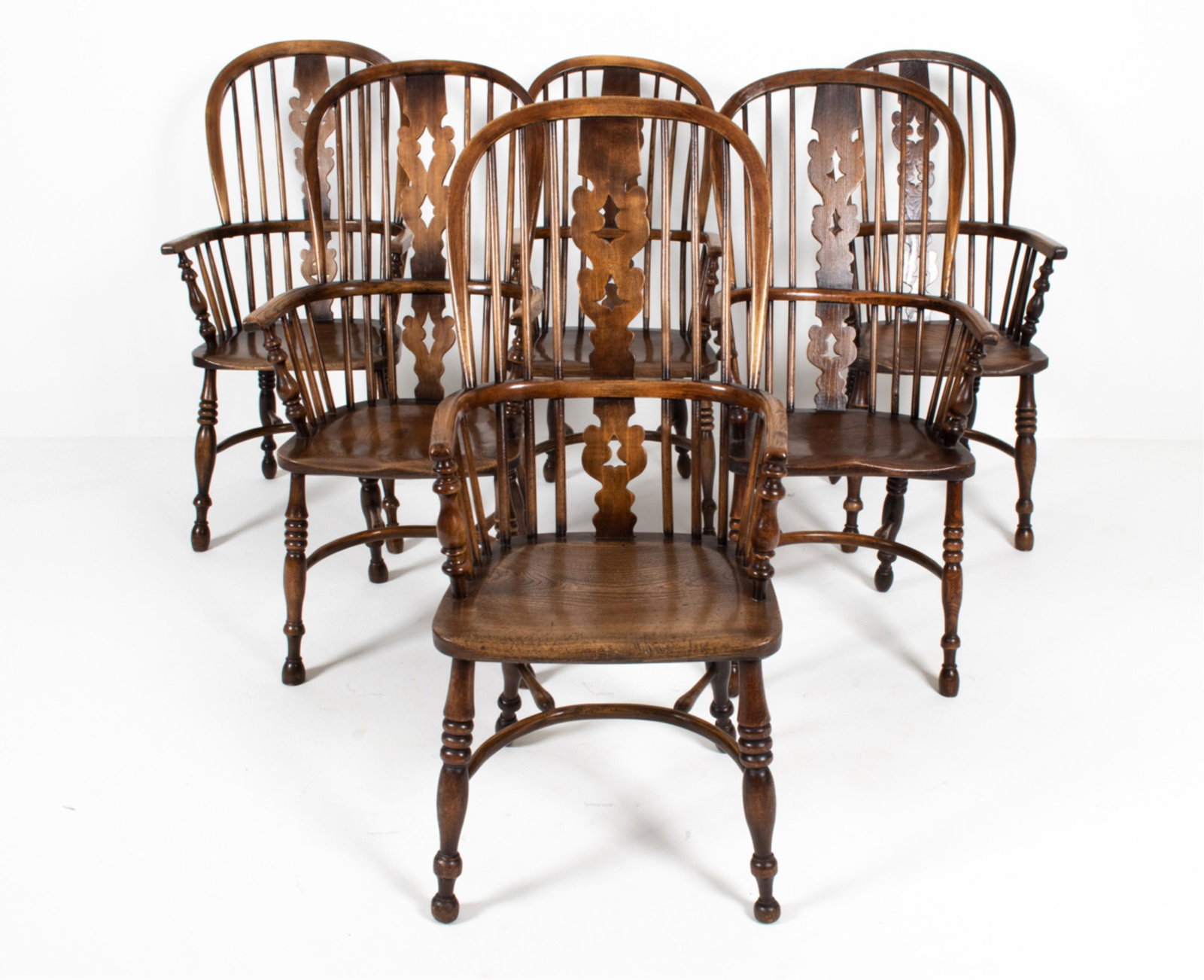 SET OF (6) VICTORIAN ELMWOOD WINDSOR ARMCHAIRS (1 of 19)