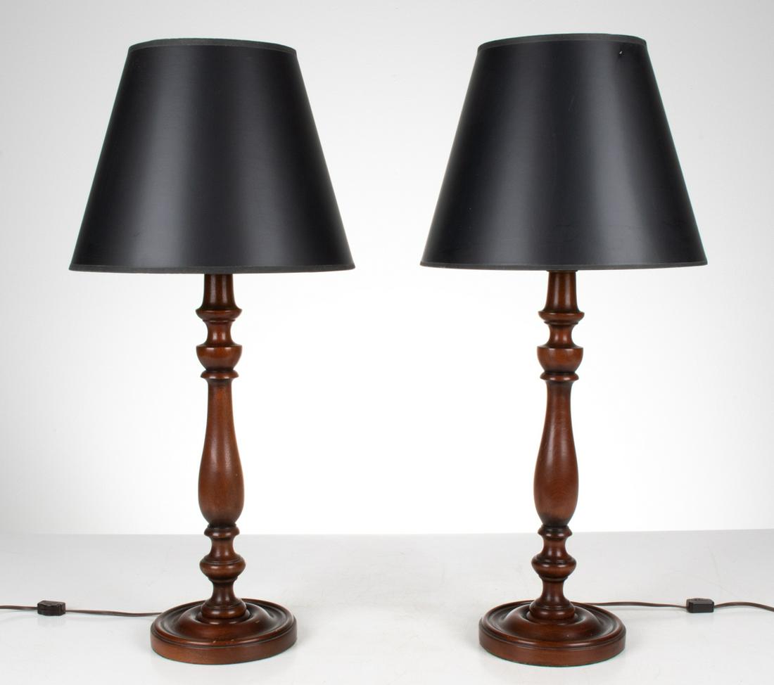 PAIR OF MAHOGANY CANDLESTICK-STYLE TABLE LAMPS (1 of 14)