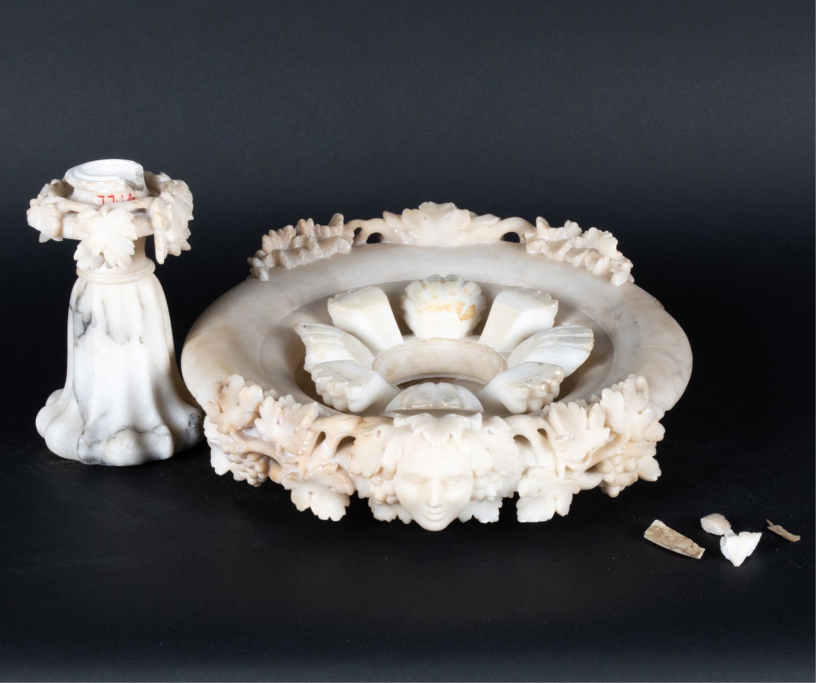 CARVED ALABASTER BIRDBATH OR COMPOTE, AS-IS (1 of 20)