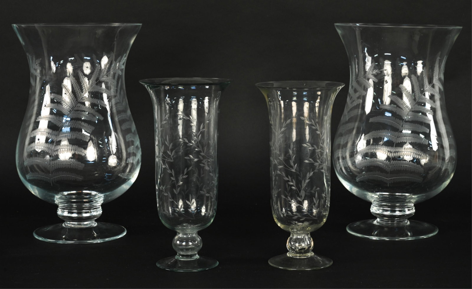 (2) PAIRS OF ETCHED GLASS HURRICANE CANDLE HOLDERS (1 of 9)