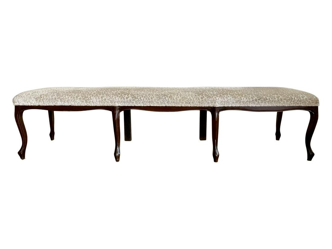 FRENCH LOUIS XV-STYLE VELVET WOOD LONG BENCH (1 of 14)